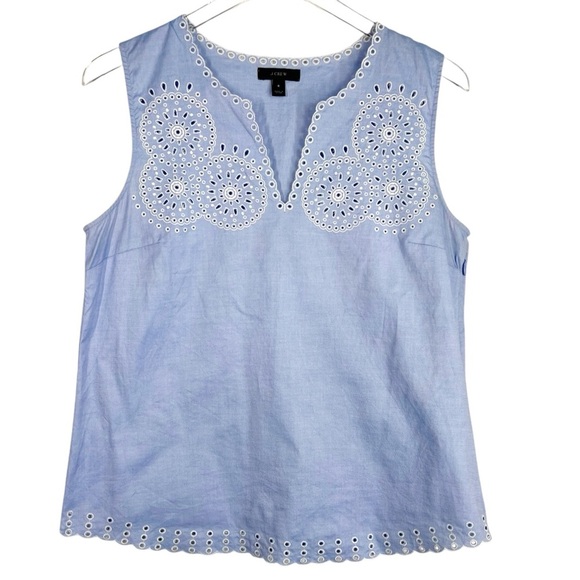 J.CREW Blue Cotton Lightweight Summer Blouse with Embroidered Details Size 6 - Picture 1 of 5